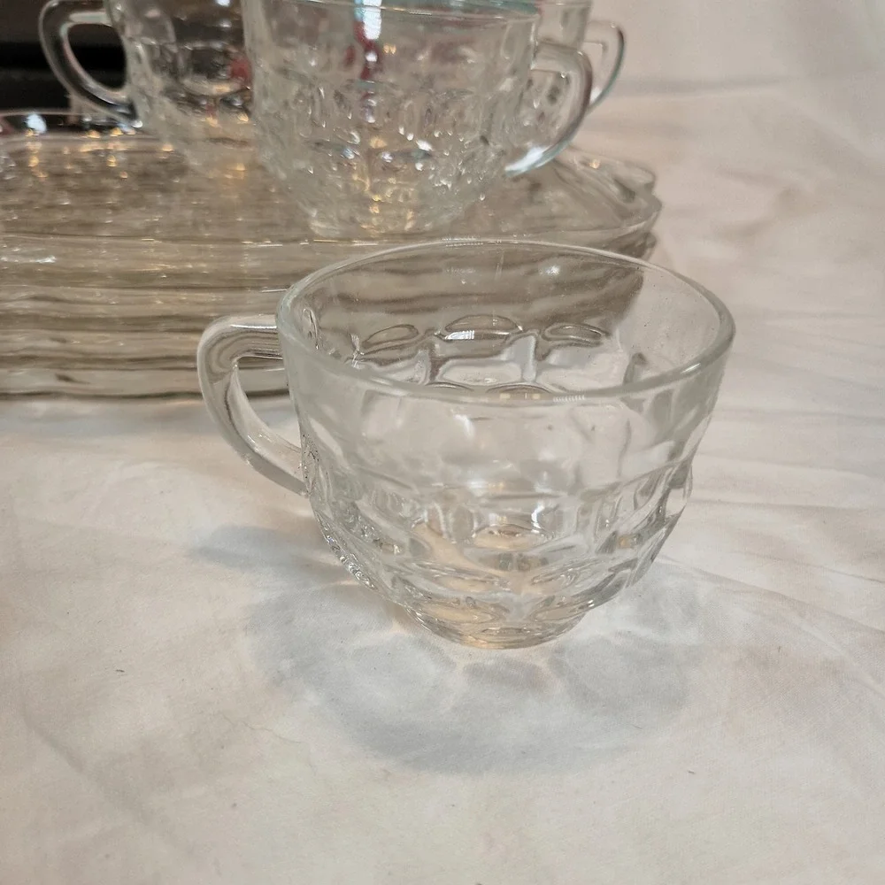 Federal Glass Snack Set A-8 Clear Homestead Pattern Vintage 8 Piece Set Boxed